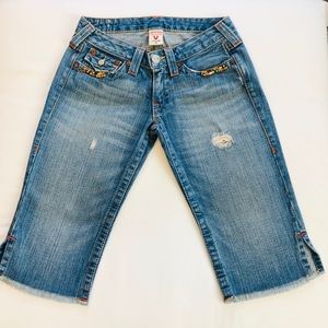 True Religion TRBJ Distressed Beaded Jean Shorts